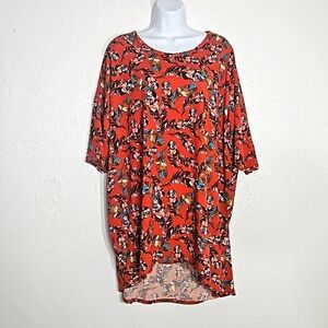 LuLaRoe irma tunic burnt sienna with black and turquoise feather design 3X